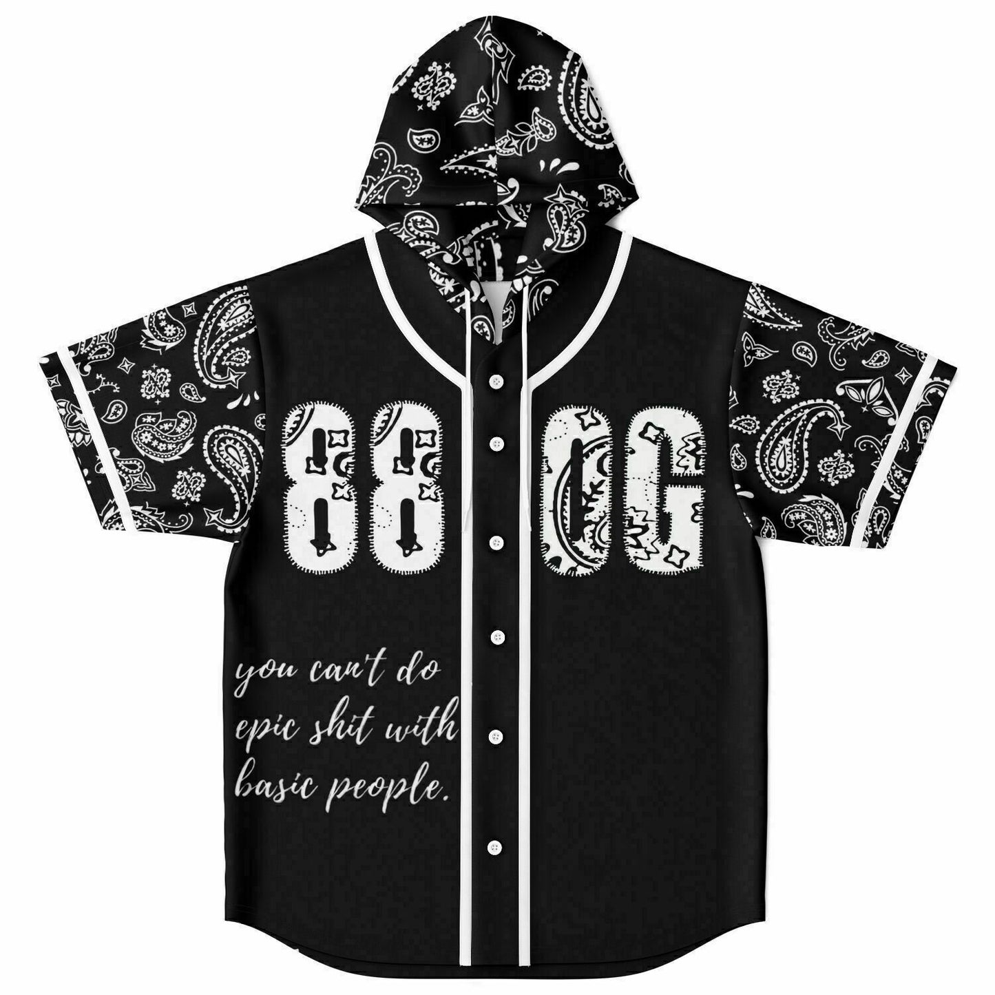 Hooded Baseball Jersey - AOP black paisley spirits