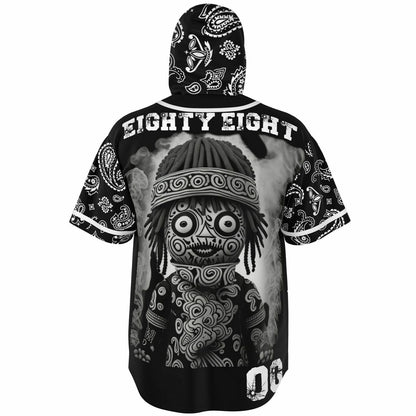 Hooded Baseball Jersey - AOP black paisley spirits