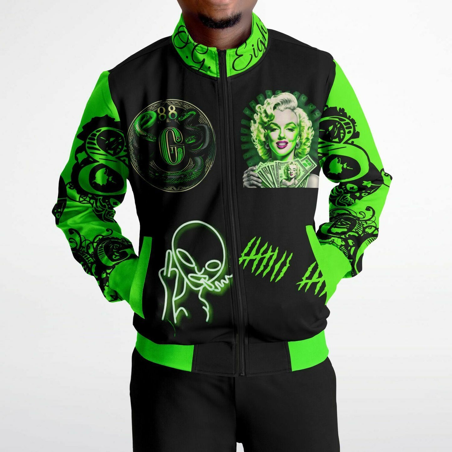 Track Jacket - AOP neon green money marilyn