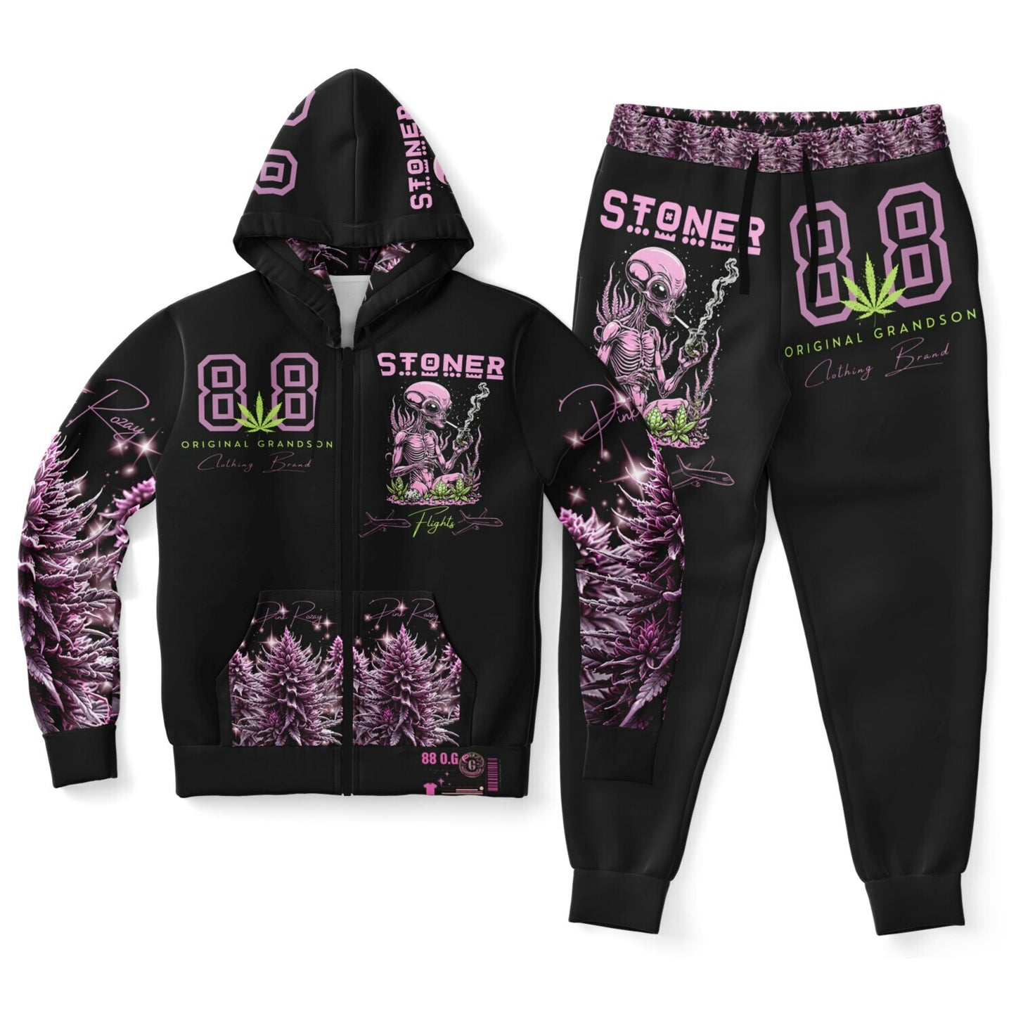 Fashion Ziphoodie & Jogger - Pink Rozay Stoner Flight