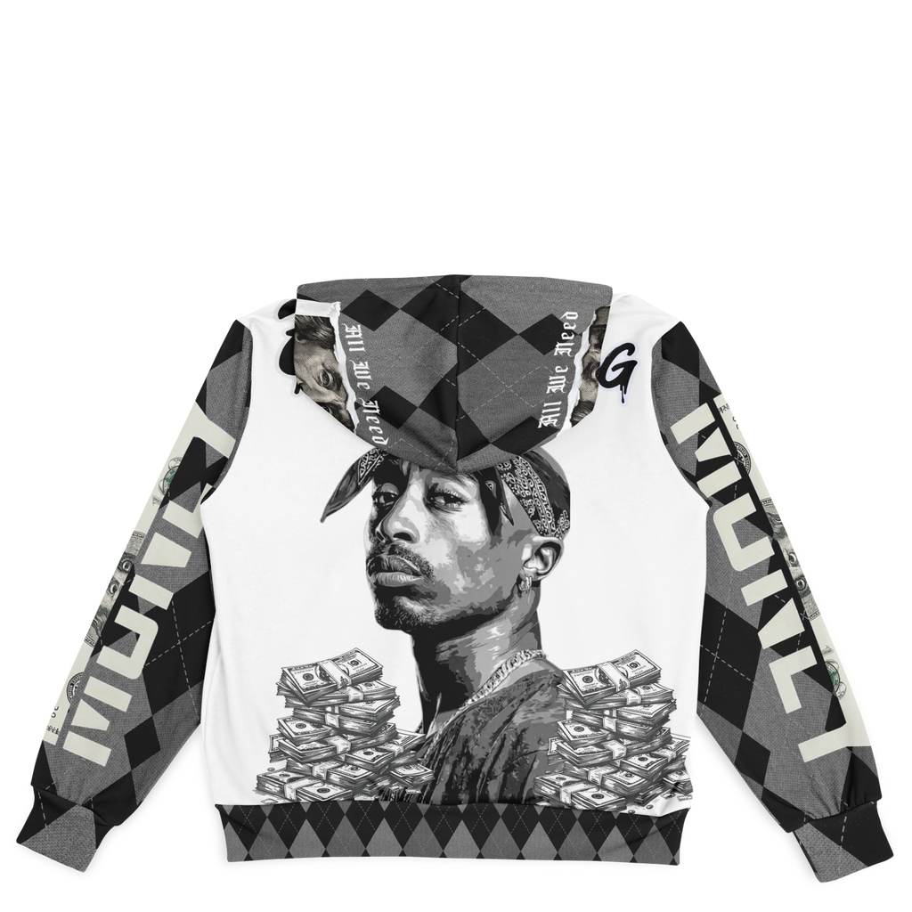 Big Hustle Hooded Baseball Jacket - AOP