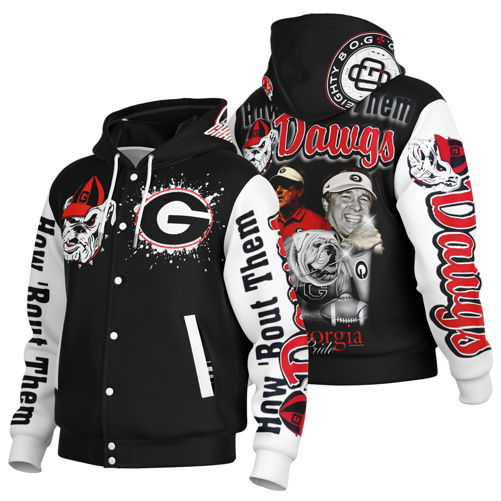 Bulldogs Hooded Baseball Jacket - AOP