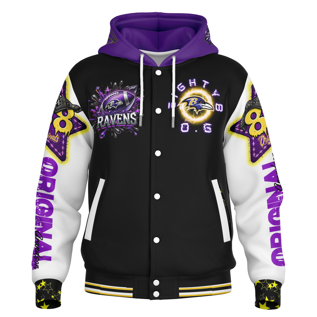 Ravens Hooded Baseball Jacket - AOP