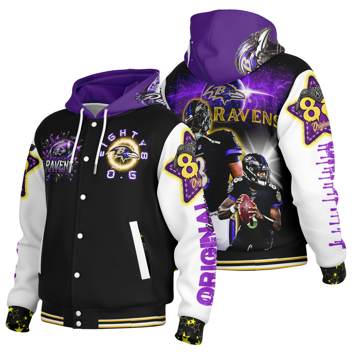 Ravens Hooded Baseball Jacket - AOP
