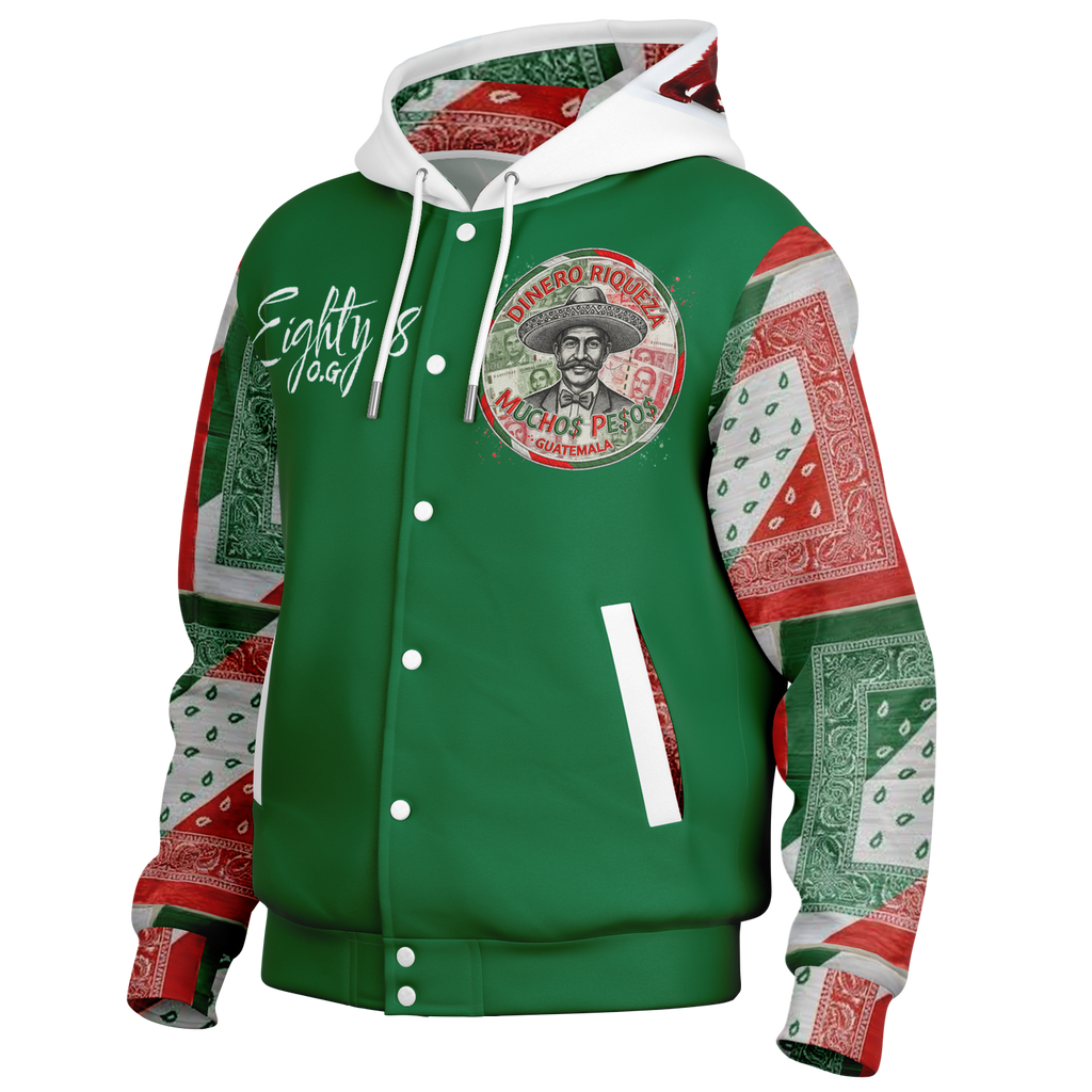 Mexican Pride Hooded Baseball Jacket - AOP