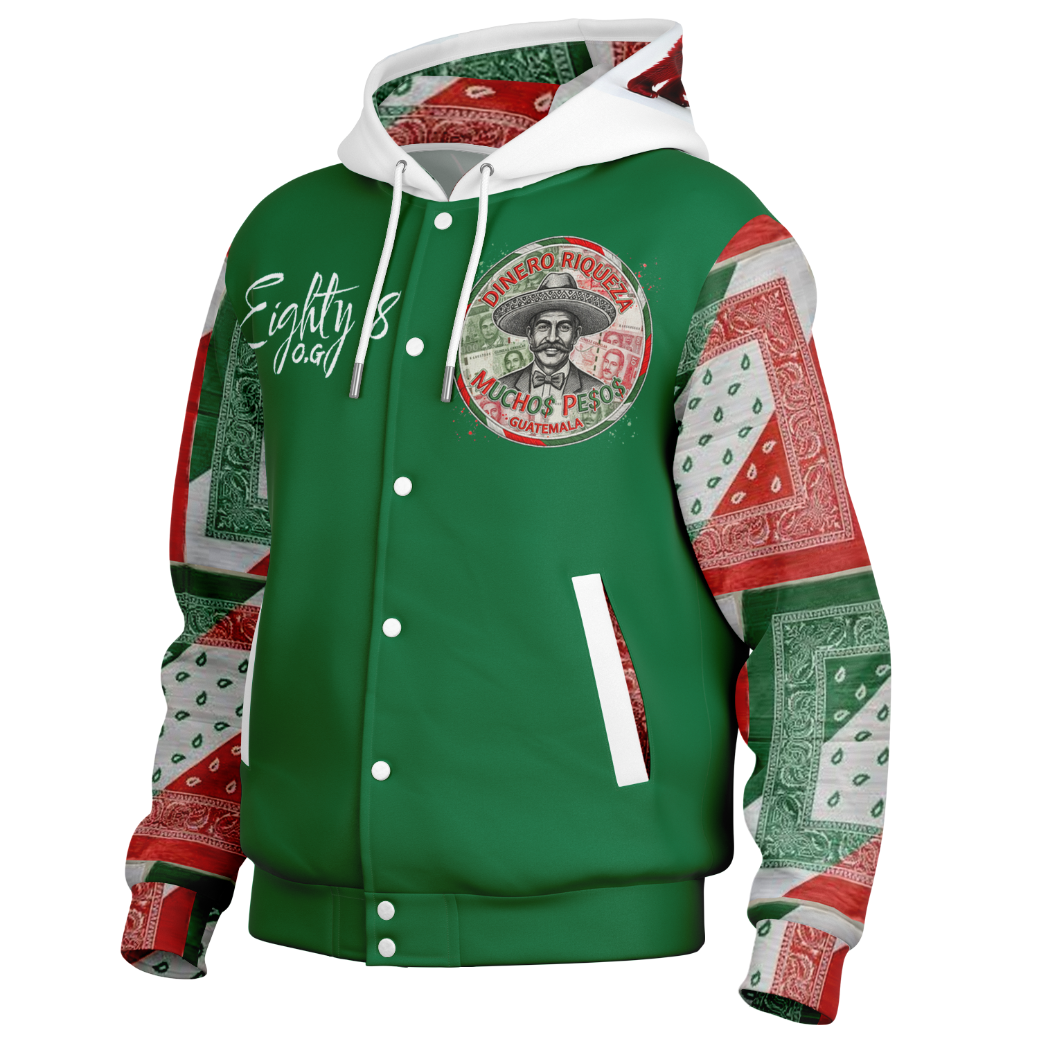 Mexican Pride Hooded Baseball Jacket - AOP