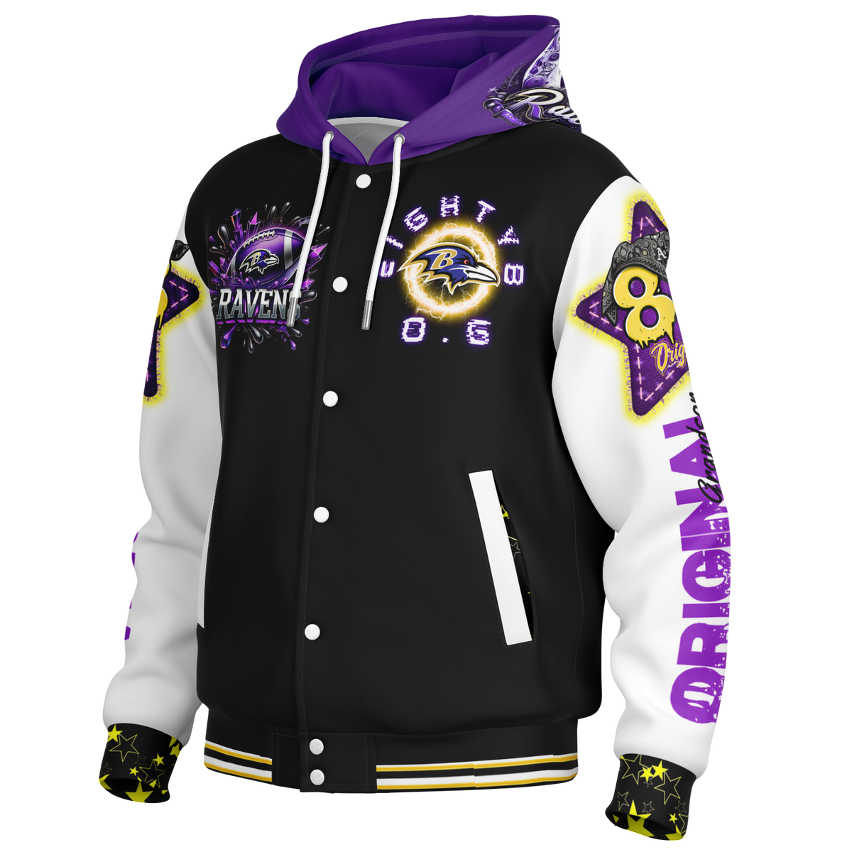 Ravens Hooded Baseball Jacket - AOP