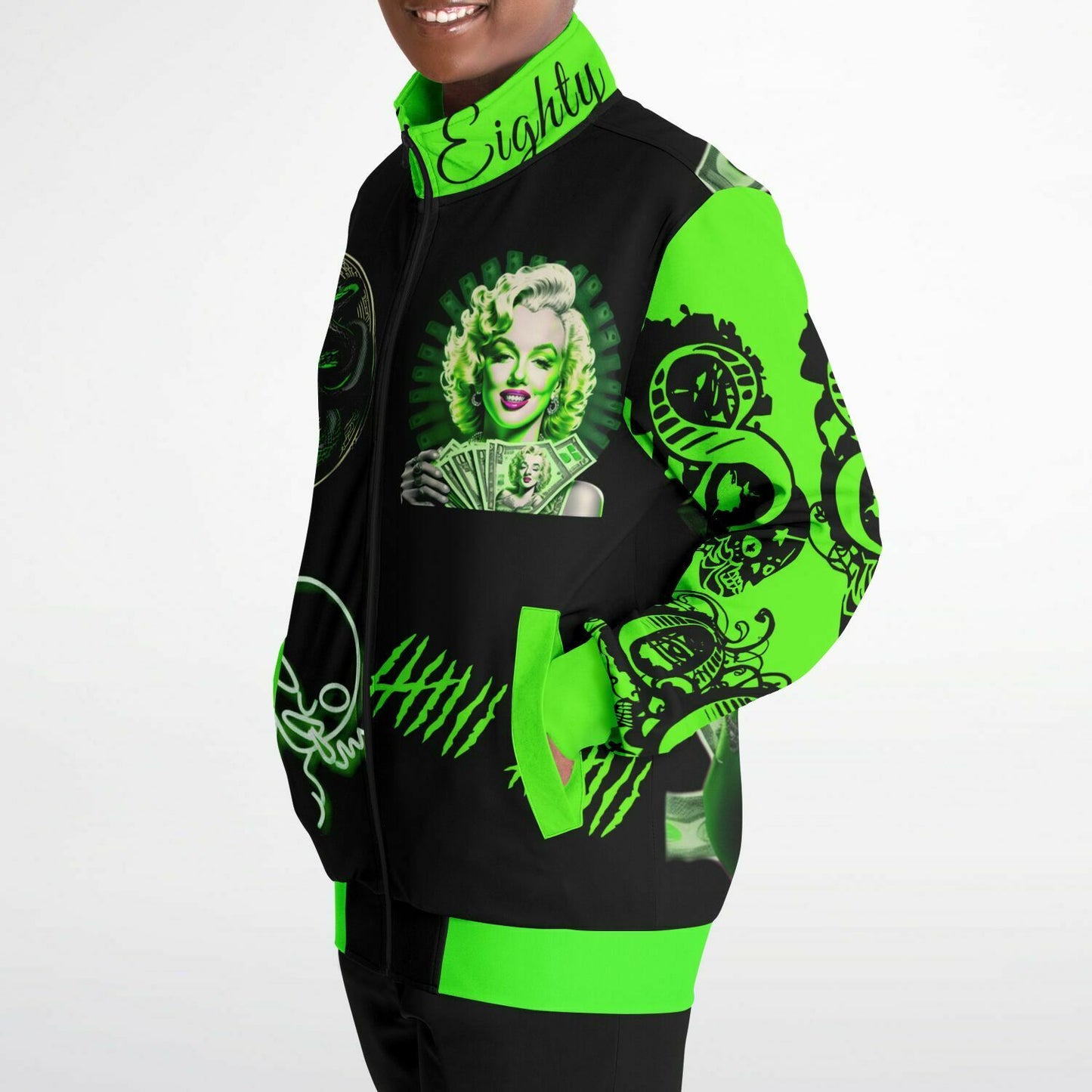 Track Jacket - AOP neon green money marilyn