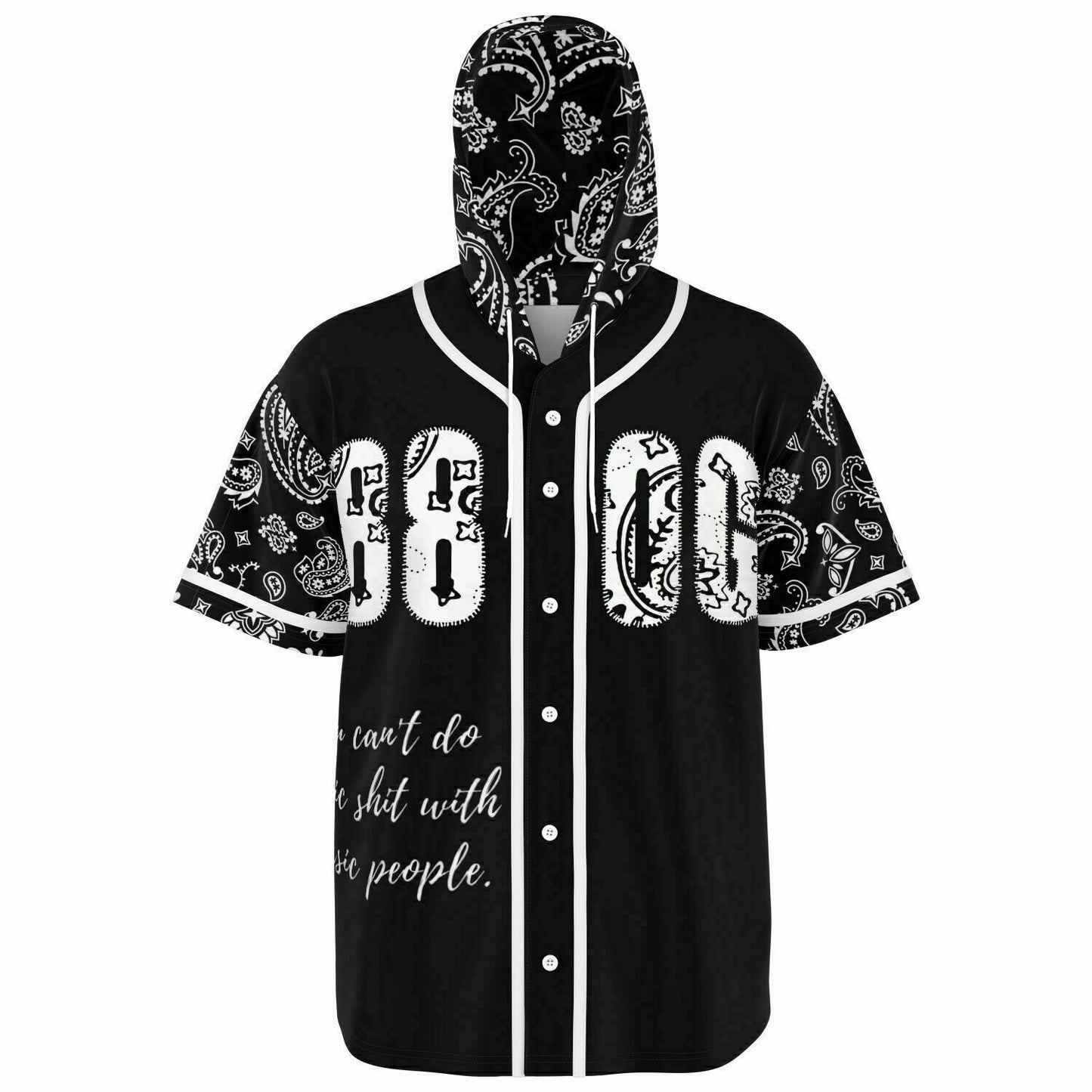 Hooded Baseball Jersey - AOP black paisley spirits