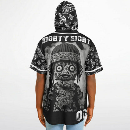 Hooded Baseball Jersey - AOP black paisley spirits