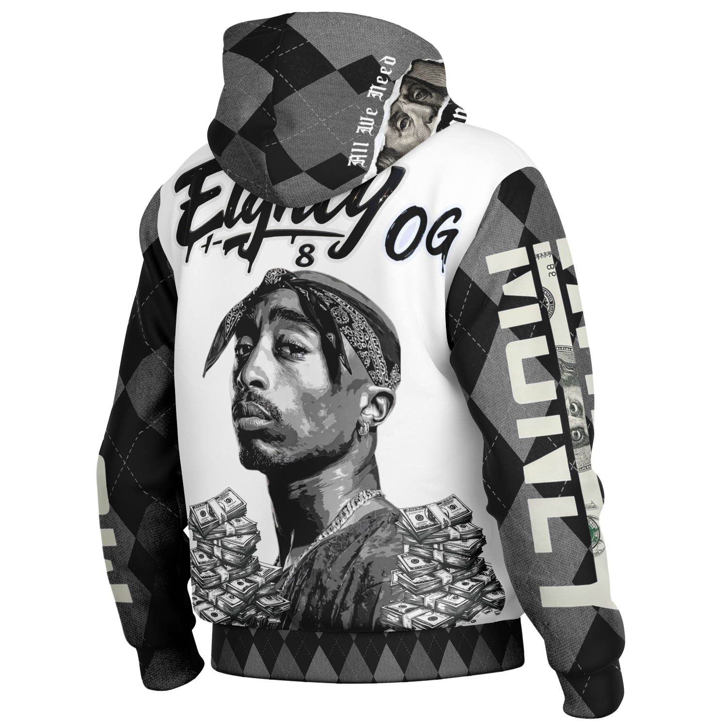 Big Hustle Hooded Baseball Jacket - AOP