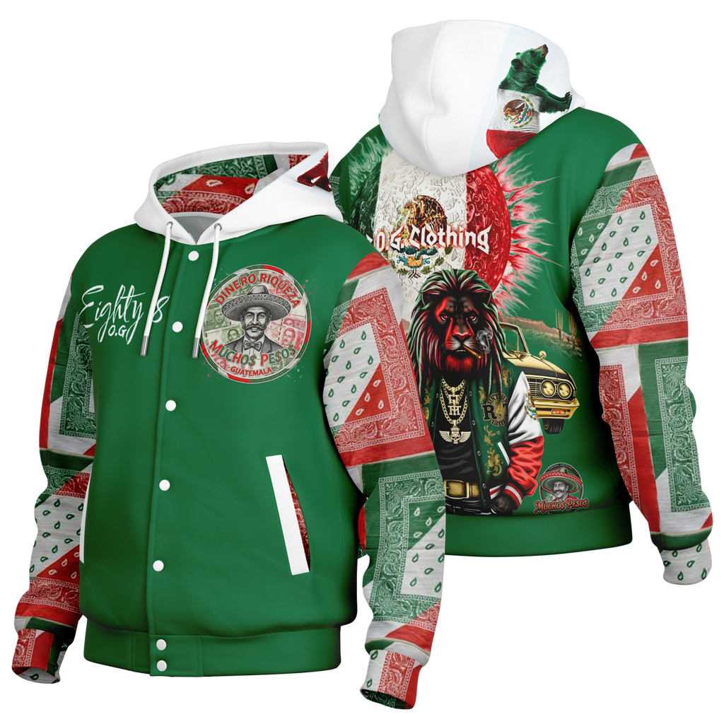 Mexican Pride Hooded Baseball Jacket - AOP
