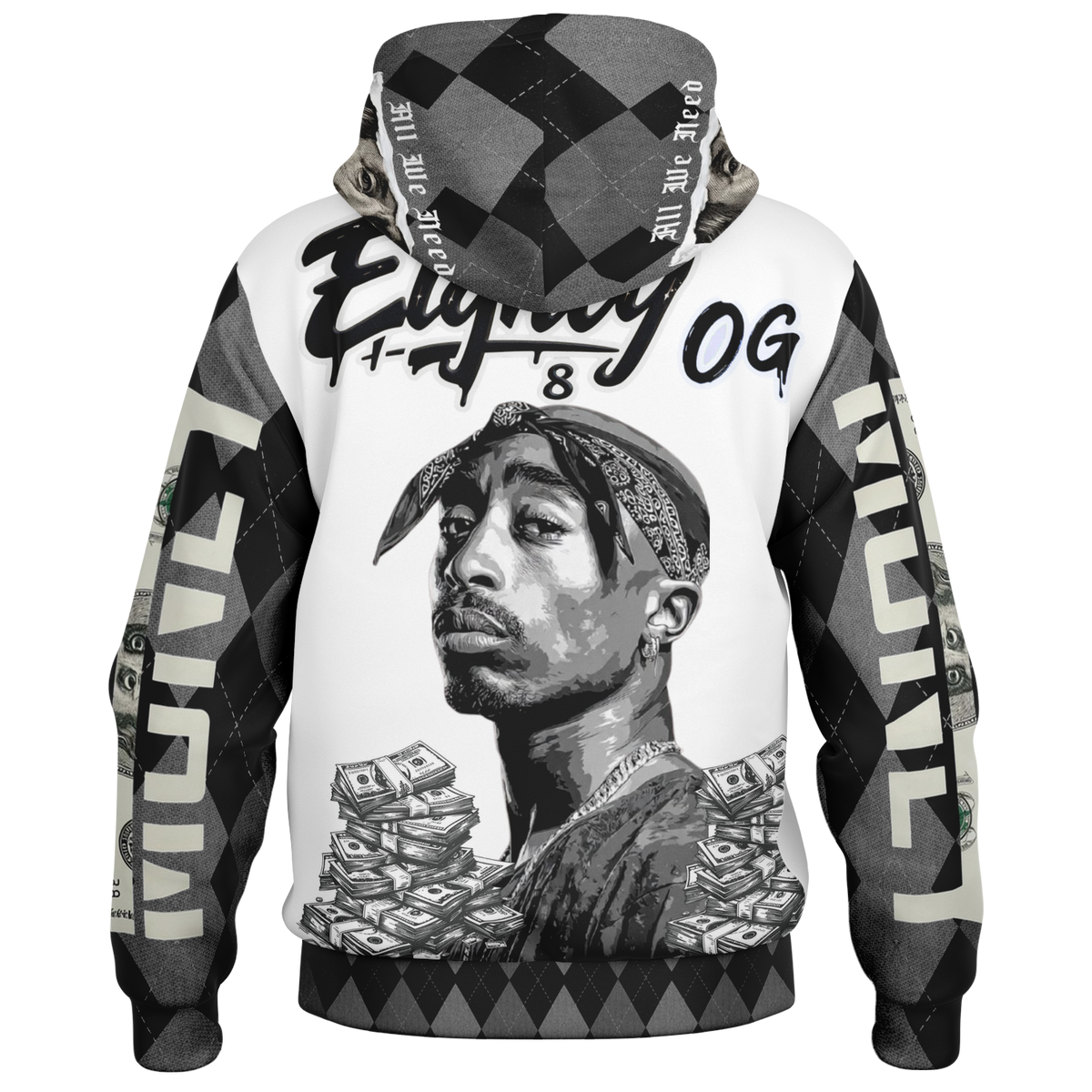 Big Hustle Hooded Baseball Jacket - AOP