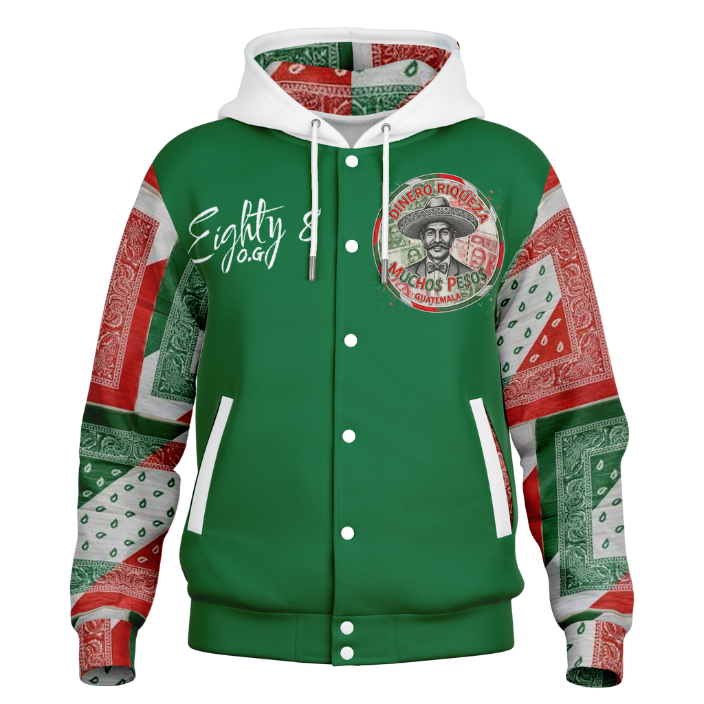 Mexican Pride Hooded Baseball Jacket - AOP