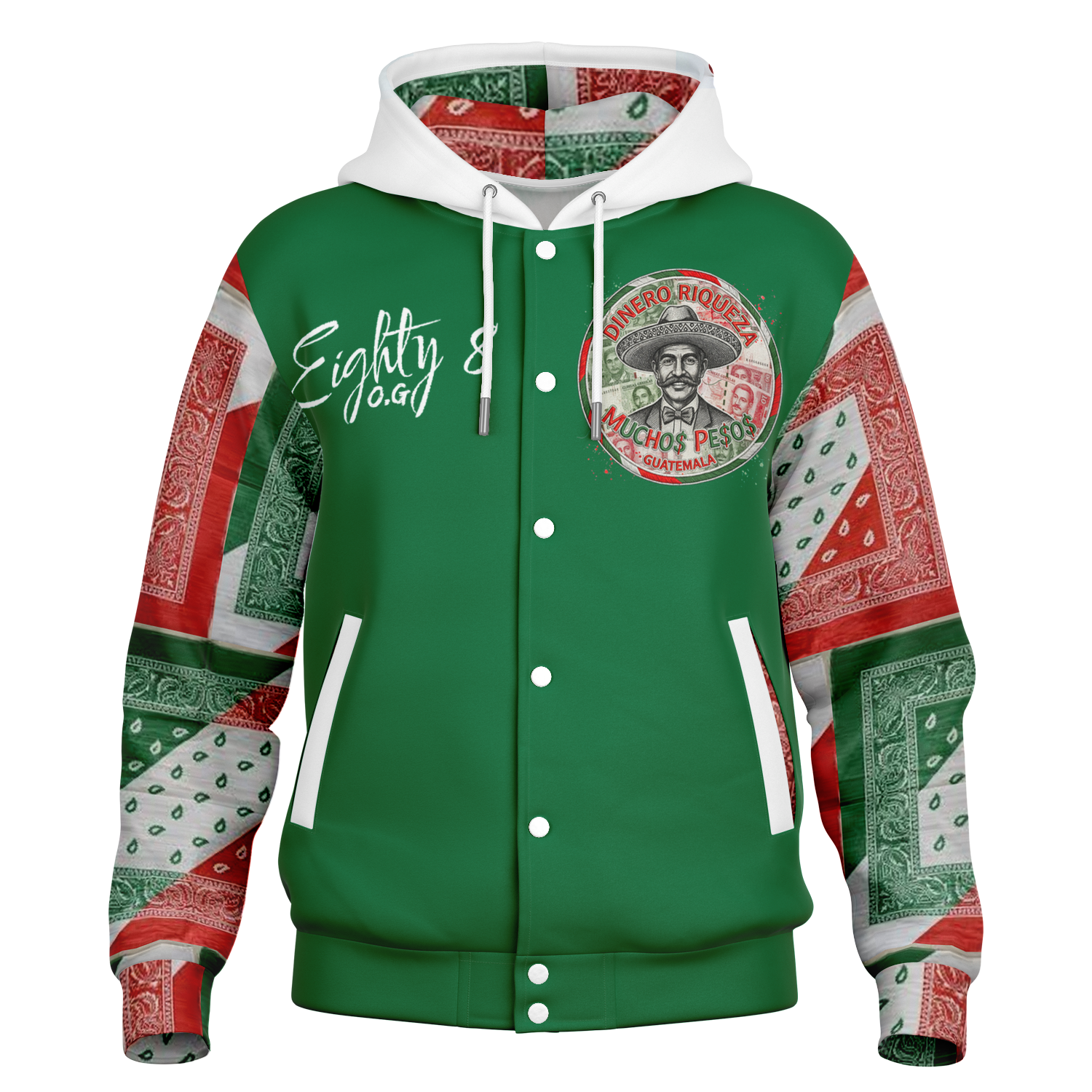 Mexican Pride Hooded Baseball Jacket - AOP